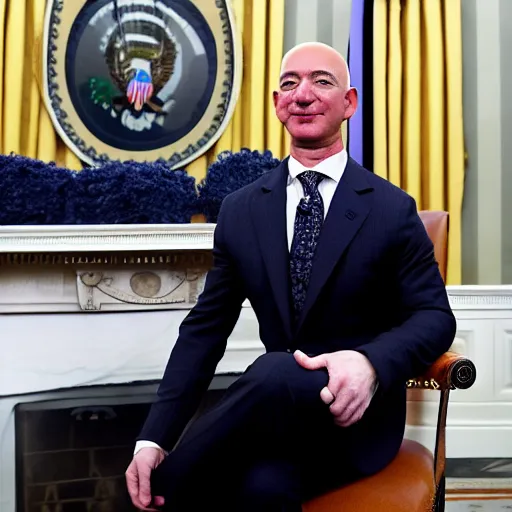 Prompt: jeff bezos as the president of the united states in the oval office