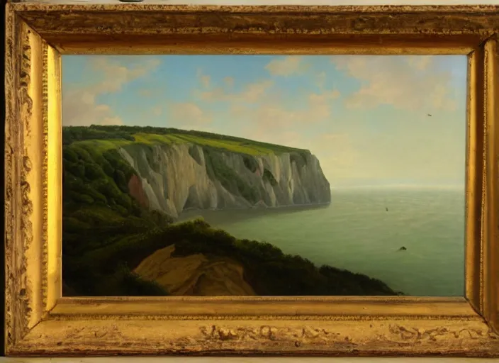 Image similar to cliffs of dover, uk in the style of hudson river school of art, oil on canvas