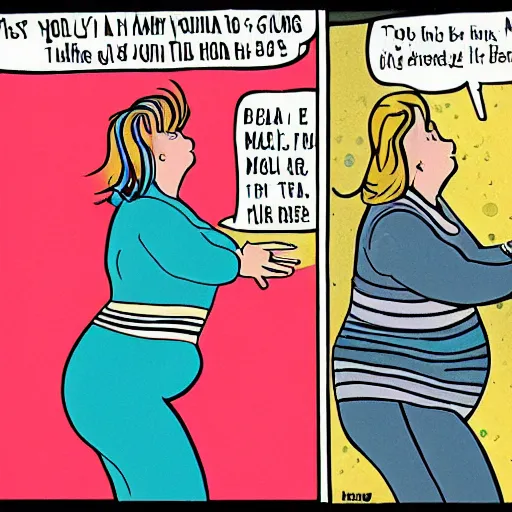 Prompt: your mama is so fat she has her own gravity, comic style, coloured ink