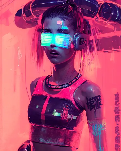 Image similar to detailed portrait Neon boxer Girl, cyberpunk futuristic neon, reflective crop top and shorts, boxing gloves, decorated with traditional Japanese ornaments by Ismail inceoglu dragan bibin hans thoma greg rutkowski Alexandros Pyromallis Nekro Rene Maritte Illustrated, Perfect face, fine details, realistic shaded, fine-face, pretty face