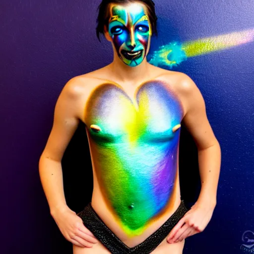 Image similar to iridescent bodypaint on a swashbuckling space pirate