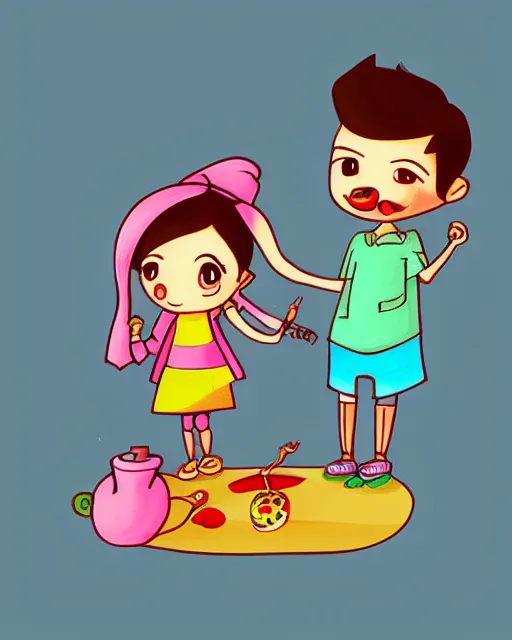 Prompt: cutest cartoon illustration of raksha bandhan, cute, colorful, beautiful, artstation, deviantart, pinterest, 5 0 0 px