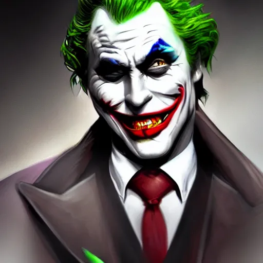 Image similar to the Batman with the joker makeup, digital painting, amazing detail, artstation, cgsociety