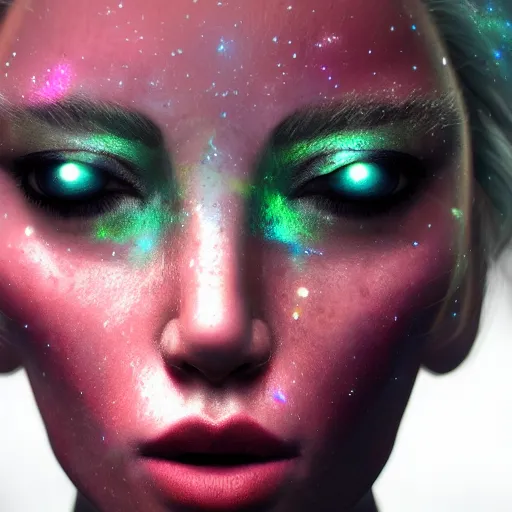 Image similar to highly detailed close up portrait of a celestial with a body made of spacedust, concept art, character art, studio lightning, bright colors, intricate, masterpiece, photorealistic, hiperrealistic, sharp focus, high contrast, Artstation HQ, DeviantArt trending, 4k UHD, Unreal Engine 5