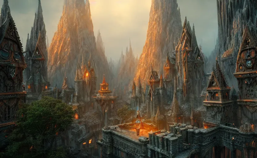 Prompt: in an ethereal magic elven city, highly detailed, 4 k, hdr, award - winning, octane render, artstation