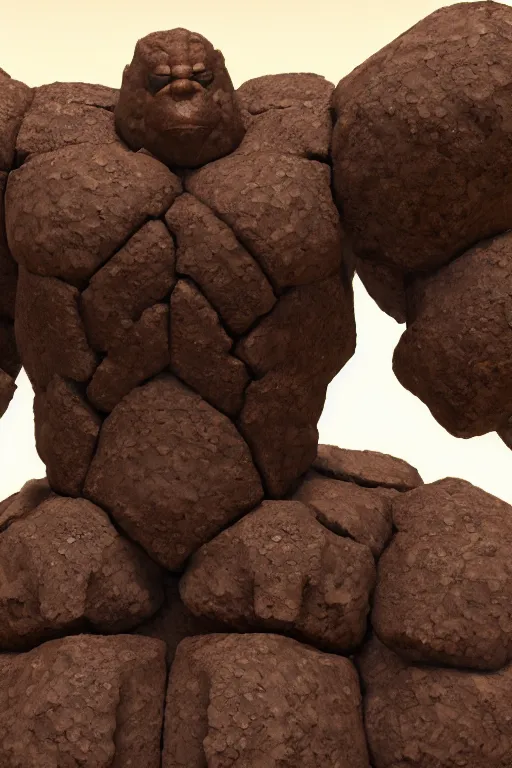 Prompt: a chunky brown rock golem made of hexagonal rocks with broad shoulders and a short thick neck, unreal engine, path tracing