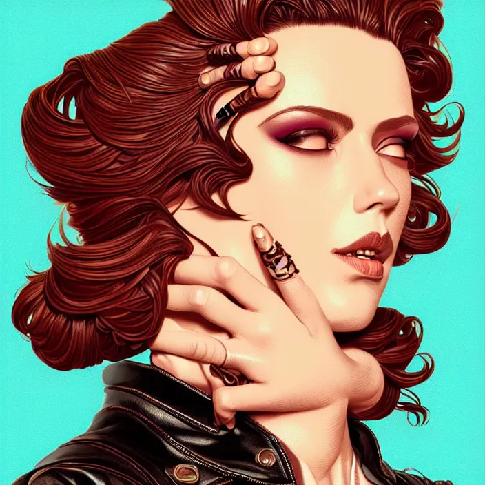 Prompt: woman in leather face portrait illustration, vector art style, medium shot, intricate, elegant, highly detailed, digital art, ffffound, art by jc leyendecker and sachin teng