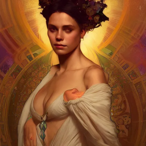 Prompt: a Portrait of A queen whose body is transparent and whose body radiates holy light by greg rutkowski and alphonse mucha and wlop,In style of digital art illustration.hyper detailed,smooth, sharp focus,trending on artstation,4k