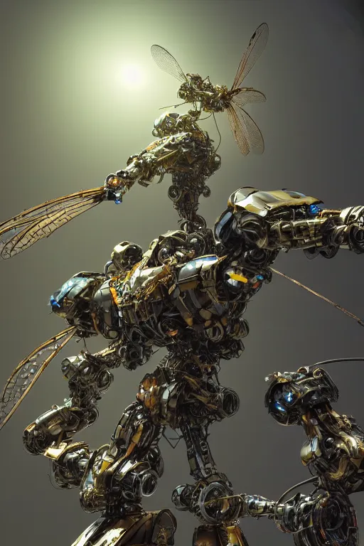 Image similar to a macro photograph of a scrap metal mecha dragonfly made from cables and bio - organic micro organisms and metal parts and led, beautifully lit, by feng zhu, by craig mullins, 3 d, trending on artstation, octane render, 8 k