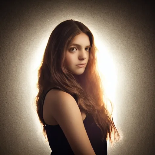 Image similar to a beautiful portrait of a very beautiful young woman with long hair, character portrait, symmetrical, global illumination, radiant light