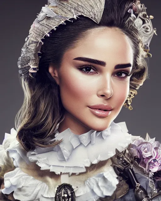 Image similar to Olivia Culpo as milady de winter, styling by Tom Eerebout & Sandra Amador, clear makeup, clean hair, dry skin, clear skin, airbrushed, bright eye makeup, warrior body, photo by mario testino, 8k octane render, cinematic, hyper detailed, micro details, insanely detailed, trending on artstation, concept art