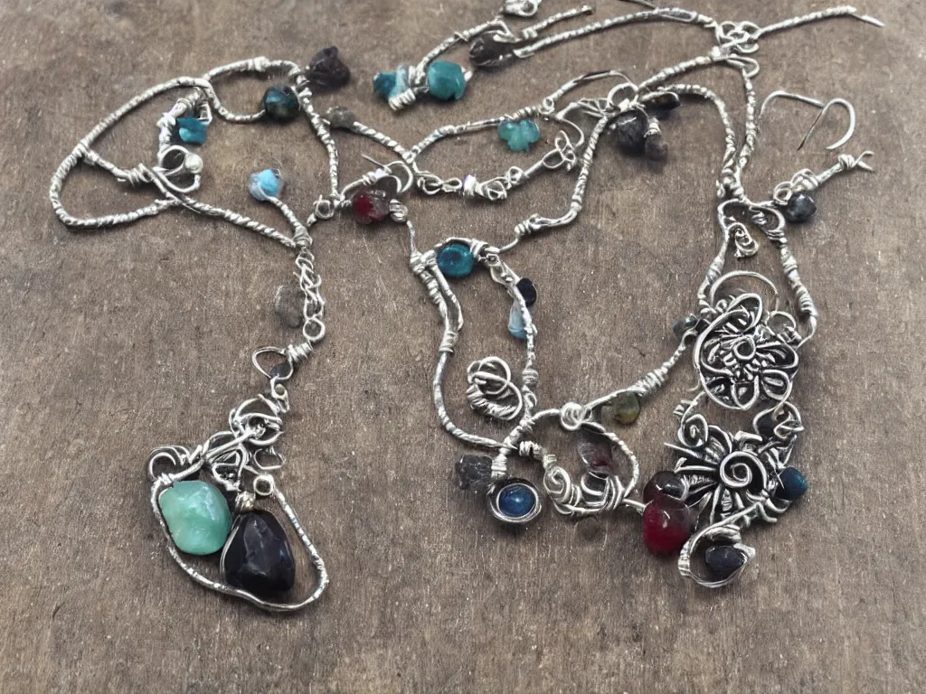 Image similar to rustic hand made jewelry hand crafted from silver and natural gemstones