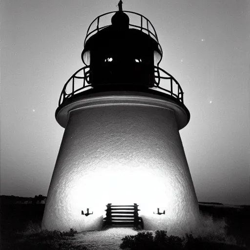 Image similar to 1985 photo of an alien lighthouse at night, surrounded by mosquitoes and evil