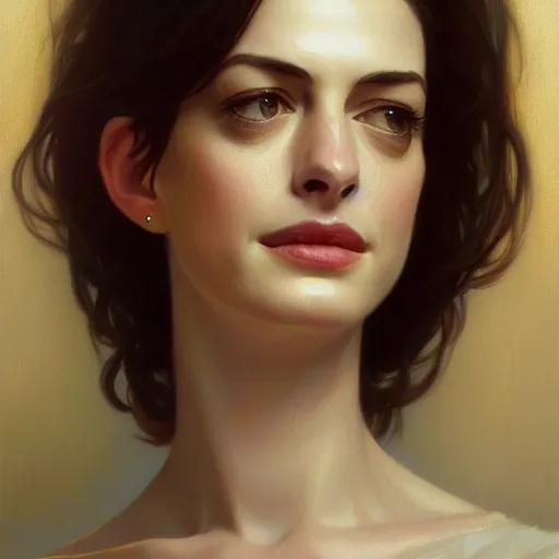 Image similar to a portrait painting of anne hathaway / rachel lane hybrid in the oil painting unreal 5 daz. rpg portrait, extremely detailed artgerm greg rutkowski alphonse mucha vladimir volegov