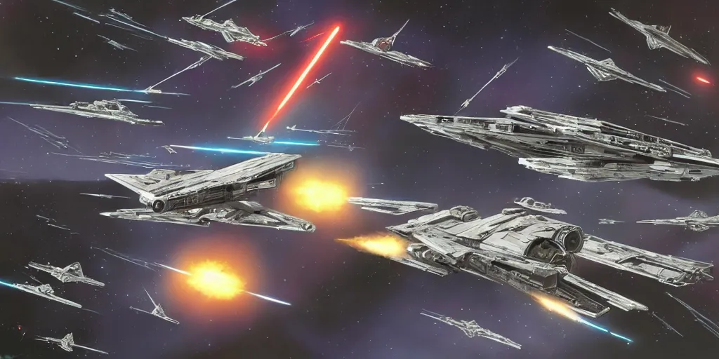 Prompt: Star Wars concept art of the an X-wing battle in space by Ryan Church