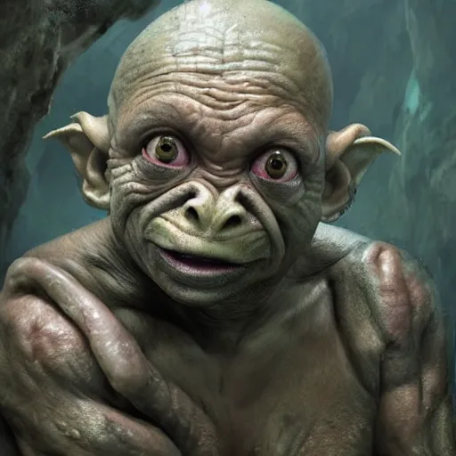 Prompt: hyperrealistic mixed media high resolution painting of Danny DeVito Gollum perched in a dark cave, stunning 3d render inspired art by Jamie Salmon and István Sándorfi and Unreal Engine and Greg Rutkowski, perfect facial symmetry, dim volumetric lighting, 8k octane beautifully detailed render, full body shot, post-processing, extremely hyper-detailed, intricate, epic composition, highly detailed attributes, highly detailed atmosphere, cinematic lighting, masterpiece, trending on artstation, very very detailed, masterpiece, stunning, flawless completion, lifelike texture, perfection,