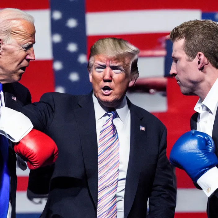 Image similar to joe biden and donald trump boxing match in ring, detailed sharp photo