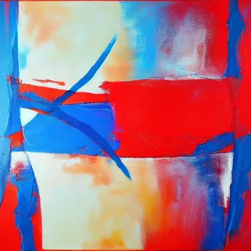 Image similar to acrylic abstract painting on canvas using primary red and blue