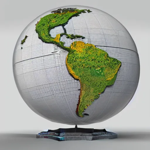 Image similar to llustration of the globe with famous 3 d touristic landmarks on it, 3 d render, 3 d model, smooth, ray tracing, illustration, in the style of shkret