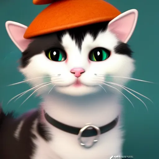 Image similar to a cute calico cat in a hat, artstation, cgsociety