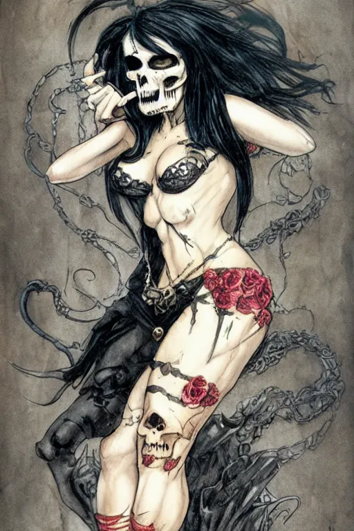 Image similar to pinup of death from sandman, by jean - baptiste monge