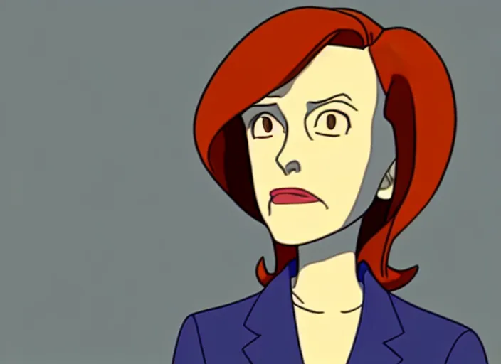 Prompt: an animation still of dana scully, in the style of studio ghibli, traditional animation, sharp detail, animation cel