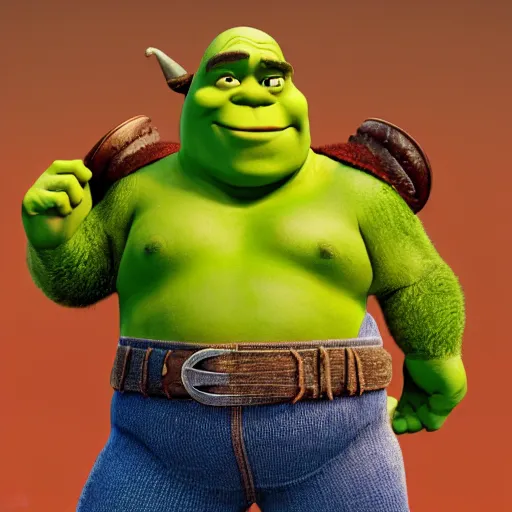 Prompt: Shrek as a cowboy, made by Dreamworks Animation, trending on artstation, 8k, hyperdetalied