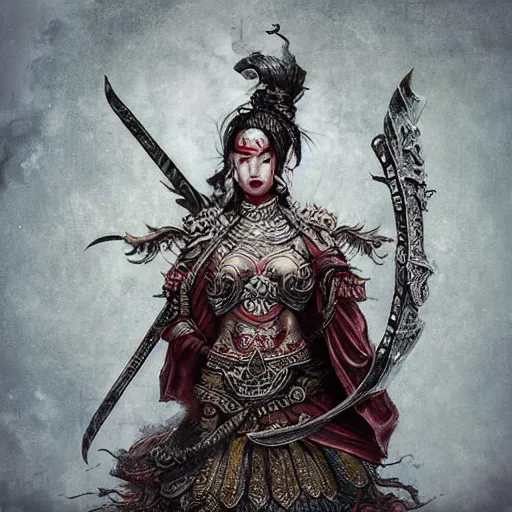 Image similar to Apsaras warrior with shield,traditional Chinese textures, hyper detailed, smooth,by Brook Shaden