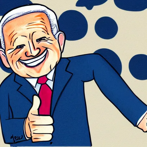 Image similar to cute chibi drawing of joe biden smiling and giving a thumbs up