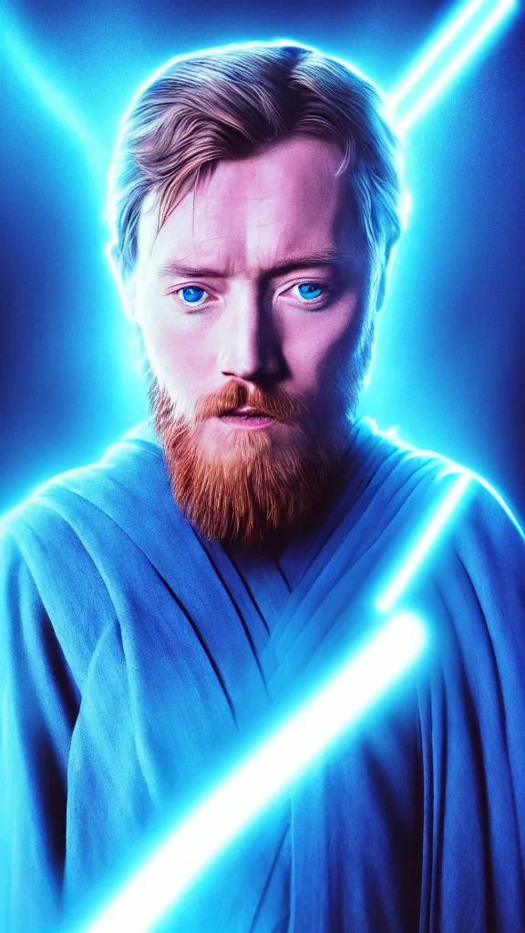 Image similar to a portrait of the ghost of obi - wan, as a digital photograph. blue transucent colors. glowing ghost. transparent portrait. color harmony, 8 k detail, gallery quality, hd wallpaper, premium prints available, hyper - detailed, intricate design.