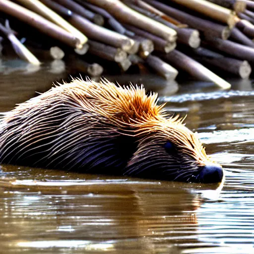 Image similar to beavers as construction builders that building empire state building from sticks