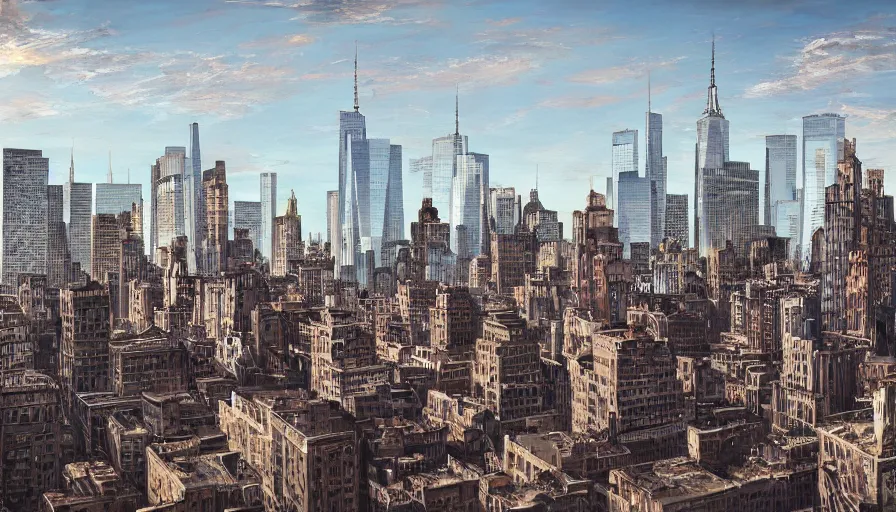 Image similar to view of downtown new york as a medieval city, digital art, highly detailed, intricate, beautiful, concept art, medieval, trending on artstation