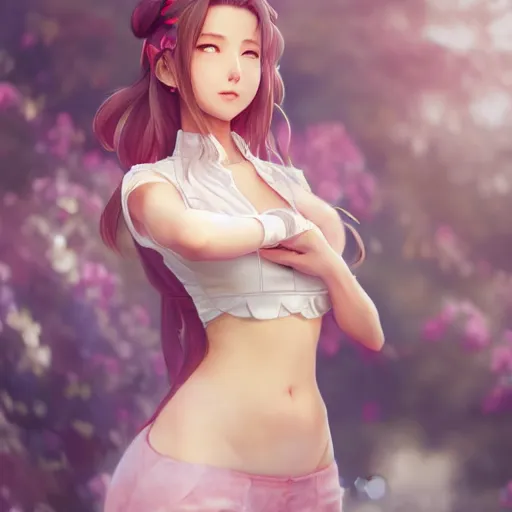 Image similar to full body shot of aerith gainsborough by WLOP, rossdraws, Logan Cure, Mingchen Shen, BangkuART, sakimichan, yan gisuka, JeonSeok Lee, zeronis, Chengwei Pan on artstation 2619518719