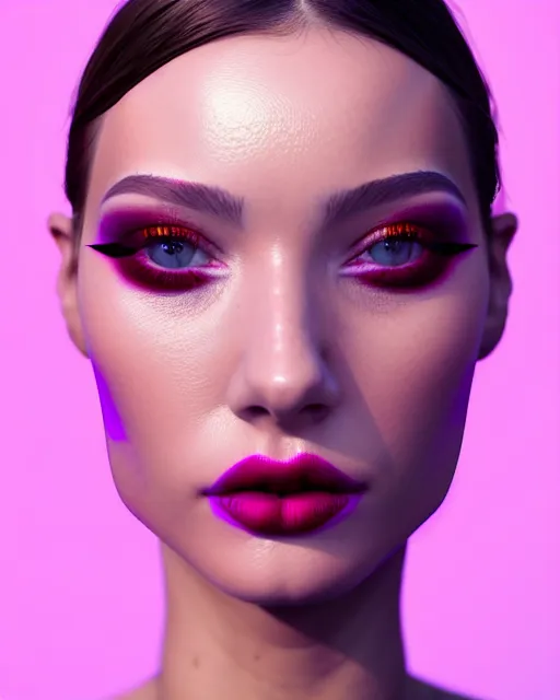 Image similar to beautiful female, attractive facial features, haze, model, intricate, symmetrical face, makeup, sephora, maybelline, studio, reflections, cinematic, filmic, vsco, concept art, artstation, elegant, model, gorgeous, vray, flim, octane render, ambient occlusion, prism details