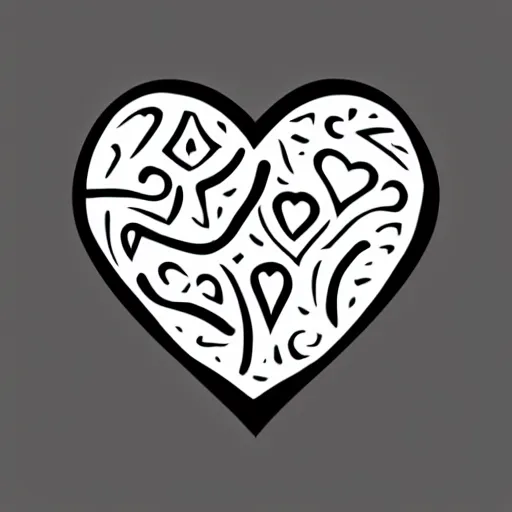 Image similar to clean black and white print, logo of an heart with a stylized human body form inside, variations
