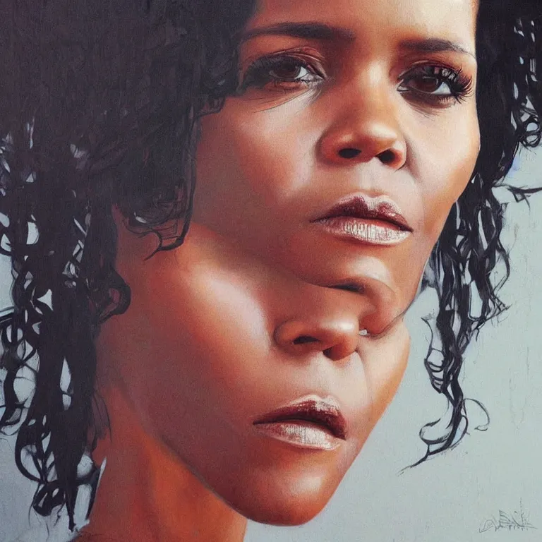 Image similar to Street-art portrait of Halle Maria Berry in style of Etam Cru, photorealism, elegant woman, beautiful woman