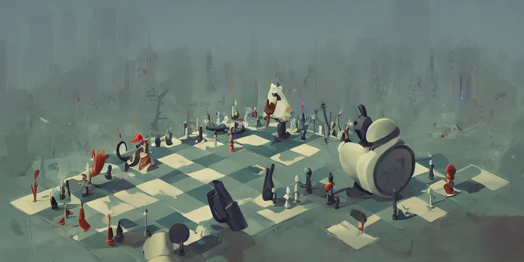 Image similar to chess by Goro Fujita and Simon Stalenhag , 8k, trending on artstation, hyper detailed, cinematic