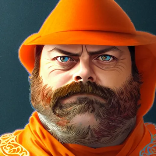 Prompt: portrait nick offerman as an oranges! citrus fruit hybrid mix, sci - fi and fantasy, intricate highly detailed digital painting, artstation, concept art, smooth and sharp focus, illustration, art by tan zi and ayanamikodon and alphonse mucha and wlop