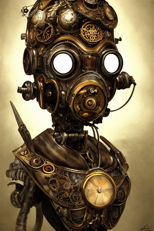 Prompt: steampunk helmet fantasy art mask robot ninja stylized digital illustration sharp focus, elegant intricate digital painting artstation concept art by mark brooks and brad kunkle global illumination ray tracing advanced technology