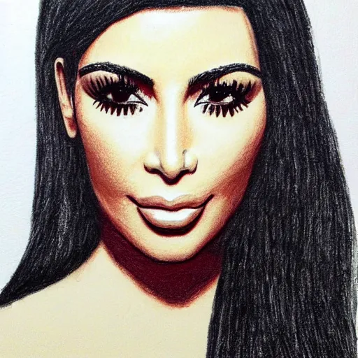 Prompt: Kim Kardashian picture drawn with wax crayon