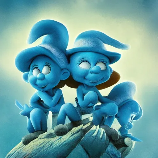 Image similar to smurfs by elena vizerskaya and ivan aivazovsky, perfectly detailed, artstation, sharp focus, highly detailed, studio photography, impresion de giclee arte abstracto, award winning