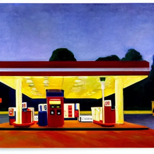 Prompt: American Gas Station by Edward Hopper