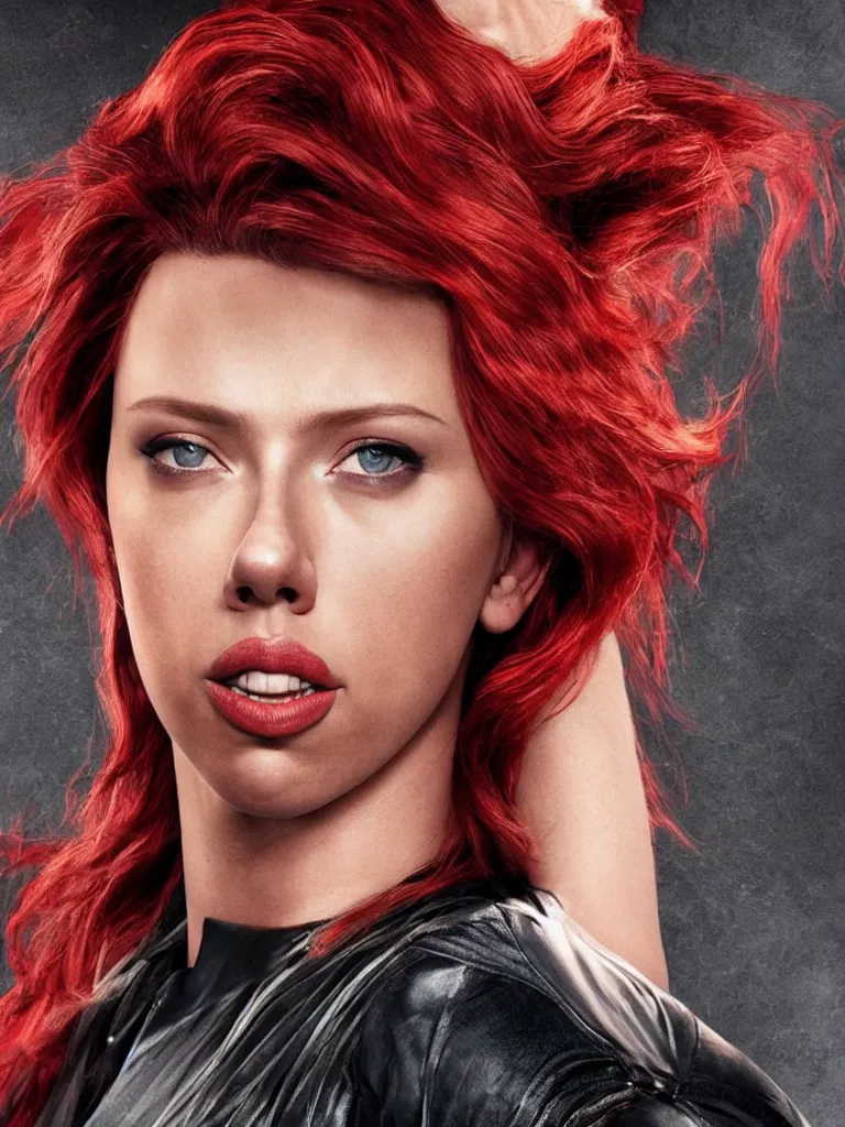 Image similar to photograph of Scarlet Johansson as a super hero, highly detailed, headshot Portrait.