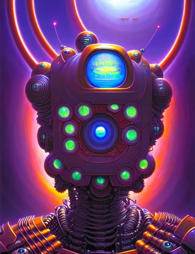 Prompt: holy saint aura battle robot award winning closeup portrait huge insect eyes symmetry faded tetrachromacy desaturated colors trippy background tim hildebrandt wayne barlowe bruce pennington donato giancola larry elmore masterpiece trending on artstation cinematic composition beautiful lighting hyper detailed!!! 8 k oil on canvas