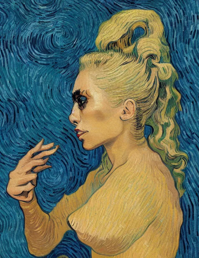 Prompt: a painting of clothed lady gaga by vincent van gogh, dynamic pose, intricate detail, 8 k resolution