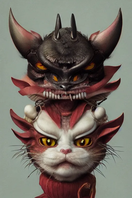 Image similar to a portrait of a cute japanese devil animal illustrated by miyazaki by karol bak, james jean, tom bagshaw, rococo, sharp focus, trending on artstation, cinematic lighting, hyper realism, octane render, 8 k, hyper detailed, vivid, ultra detailed, highly detailed