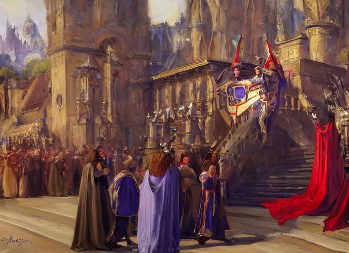 Prompt: halo master chief in a medieval royal procession by vladimir volegov and alexander averin and delphin enjolras and daniel f. gerhartz