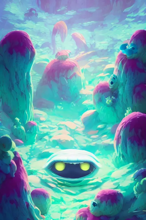 Image similar to smurf ghost creature animal sushi cristal very big eye roots cactus elemental flush of force nature micro world fluo fishscale, behance hd by jesper ejsing, by rhads, makoto shinkai and lois van baarle, ilya kuvshinov, rossdraws radiating a glowing aura global illumination ray tracing hdr