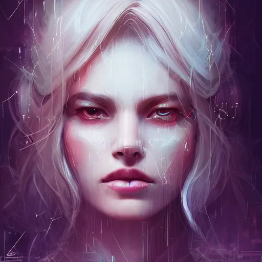 Image similar to portrait of a chaos goddess, soft lightning, high detailed, intricate, elegant, smooth, sharp focus, cyberpunk, high contrast, artstation, art by valentina remenar and sora kim,