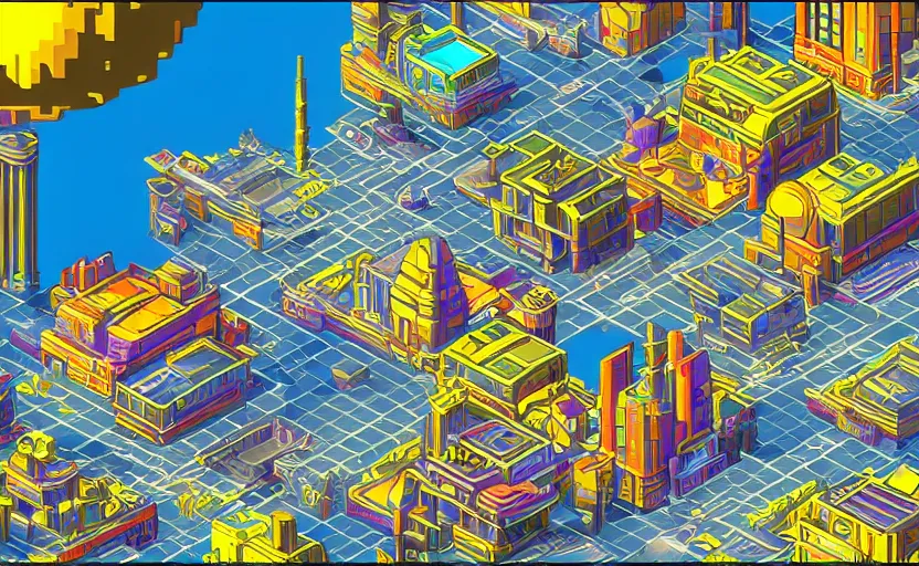 Prompt: sci-fi city with distorted clouds, 8 bits graphics, 2D, flat, SNES game, crushed quality, low contrast, light displacement, color gradient, heavy compression filter,